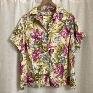 Kate Hill 100% Silk Gorgeous Floral Pattern Tropical Print Top 3X